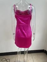 Vestido Corto De Color Sólido Con Encaje Y Tirantes Para Mujer Estilo Europeo Y Americano Verano 2024 Cierre Por Encima Polyester Slim Fit - details 15