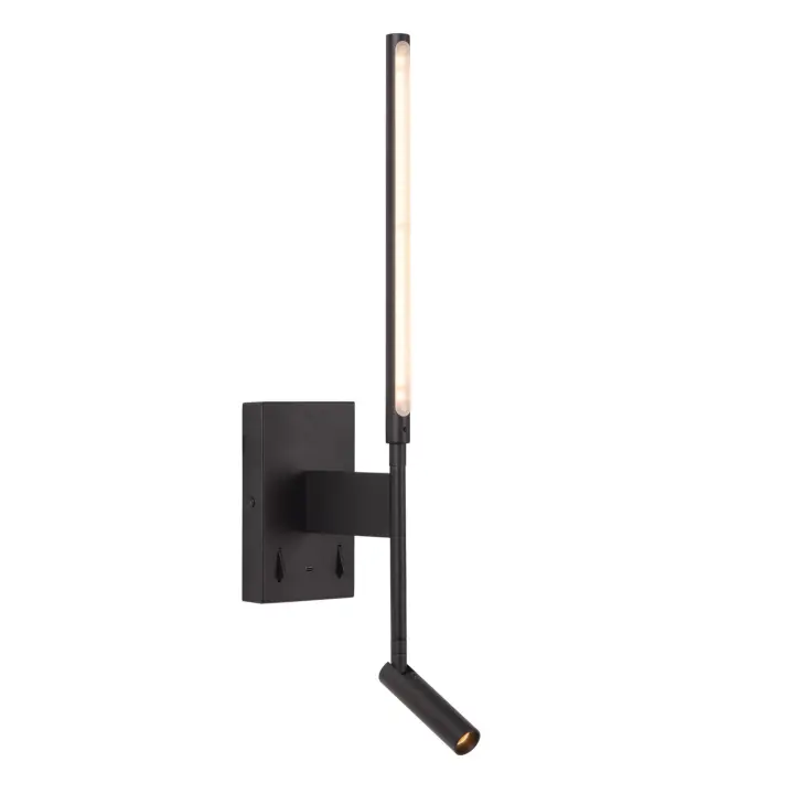 Lucide FINAN - Lámpara de pared - LED - 2700K - Con punto de carga USB - Negro - 1