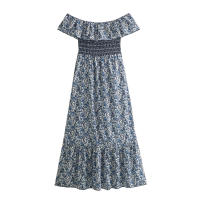 Vestido Largo Sin Mangas De Mujer TRAF Elegante Y Moderno De Verano Con Estampado De Flores Y Cuello Bajito Para Fiestas Y Noches - details 3