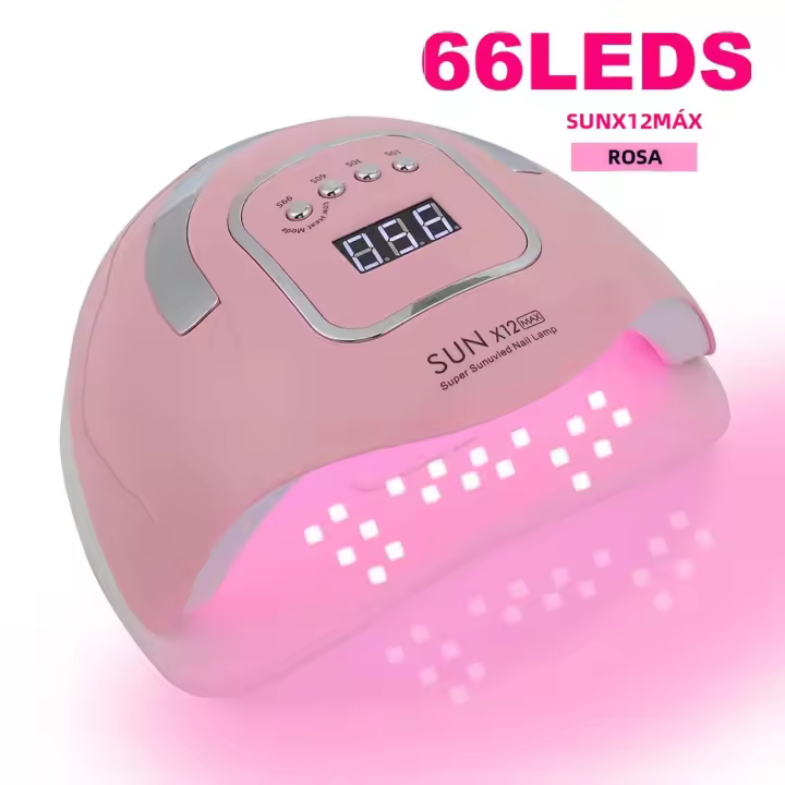 Secador De Uñas LED SUNX12 Max 66 Lámparas UV Para Manicura Secado Rápido Con Base Autodetección Color Rosa ABS 18*21.5*9CM - 1