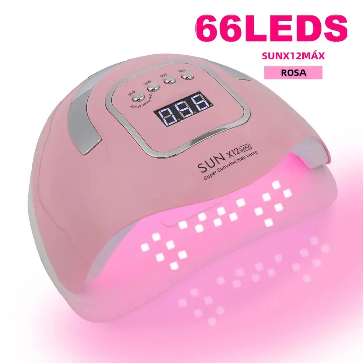 Secador De Uñas LED SUNX12 Max 66 Lámparas UV Para Manicura Secado Rápido Con Base Autodetección Color Rosa ABS 18*21.5*9CM - 1