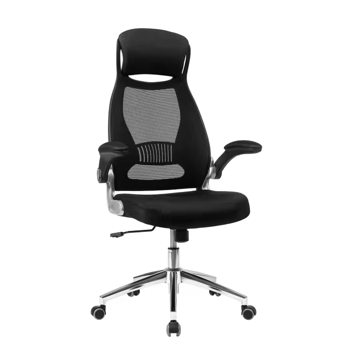 OBN86BK Silla giratoria de Oficina Silla de Escritorio de Malla con reposacabezas Mecanismo sincronizad y Altura Ajustable Negro - 1