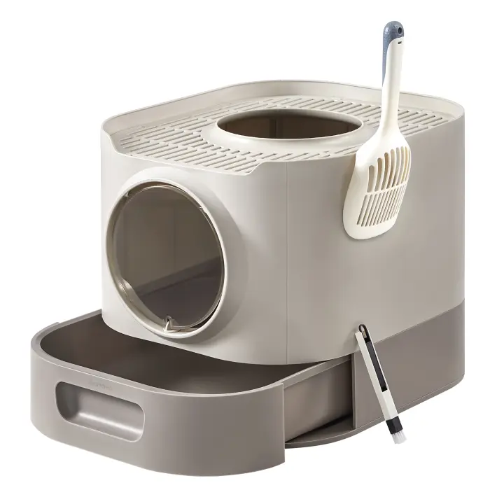 Feandrea Arenero Cerrado para Gatos, Caja de Arena para Gatos XXL, con Tapa, Bandeja Extraíble, Recogedor, Cepillo, Gatos Grandes, Menos Rastro, Antipérdida, Gris Paloma y Gris Pizarra /Avena y Gris Cálido - 1