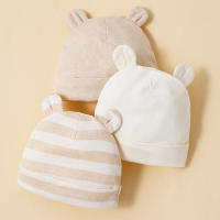 Gorros Unisex Para Bebés 3 Piezas Algodón 100% Suave Y Cómodo Moda Minimalista Abrigo De Invierno Talla Fitted 0-12 Meses Color Abricot - details 2