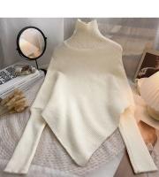 Suéter De Punto Irregular Para Mujer Otoño Invierno Moda Coreana Cuello Alto Manga Larga Vintage Suéteres Pullovers Chic Tops - details 0