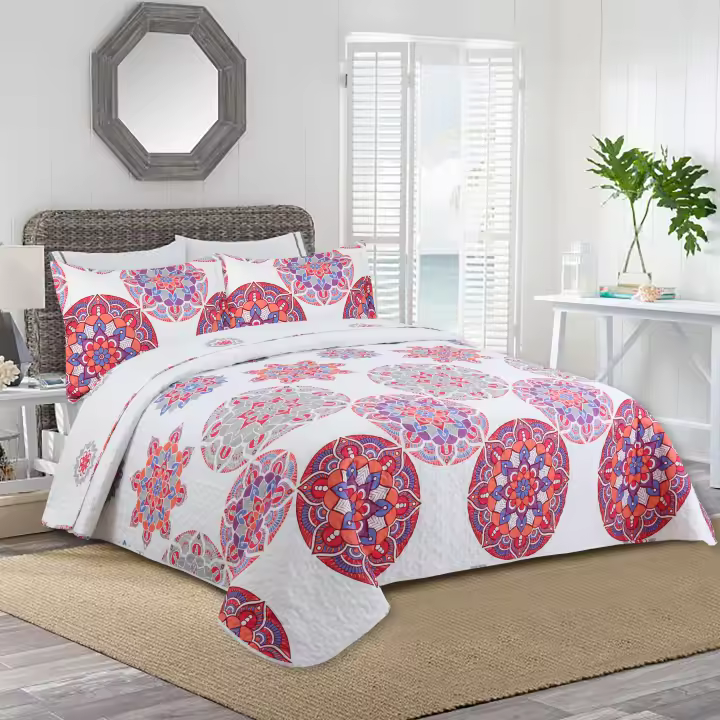 Novotextil Colcha Estampada Cama Desde 90  Hasta 180 Tejido 100% Algodón Cubrecama Fino de Microfibra Ideal Primavera/Verano Colores Vivos Modernos Proporciona Confort Frescura Inclue Fundas de Cojín Perfecta Dormitorios de Todos los Tamaños Diseño - 1