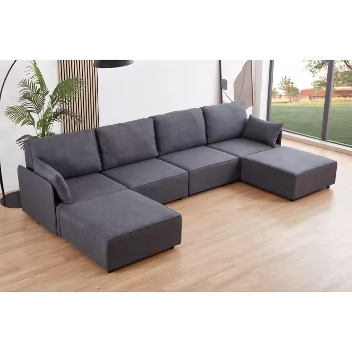 SOFA MODULAR CON BRAZOS MOU 4 PLAZAS + 2 CHAISELONGUE TEJIDO GRIS 366 X 183 X 93 CM | MUEBLECENTER - 1