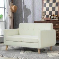 HOMCOM Sofá de 2 Plazas Sofá de Salón Moderno 138,5 cm con Reposabrazos y Patas de Madera Sofá Pequeño para Oficina Sala de Estar Crema - details 1