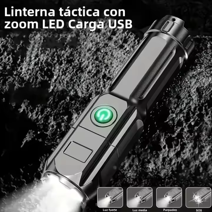 Linterna Táctica LED Recargable USB Impermeable Con Zoom Para Pesca Caza Camping Emergencias Luz De Iluminación Exterior - 1