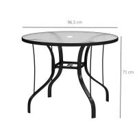 Outsunny Mesa de Jardín Exterior con Orificio para Sombrilla Mesa de Comedor Exterior con Encimera de Vidrio y Estructura Metálica para Patio Terraza Ø96,5x71 cm Negro - details 2