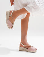 Alpargatas Cuña Peep Toe Puntera Abierta con detalle de tiras doradas, Sandalias Vacación Verano para Mujer - details 0