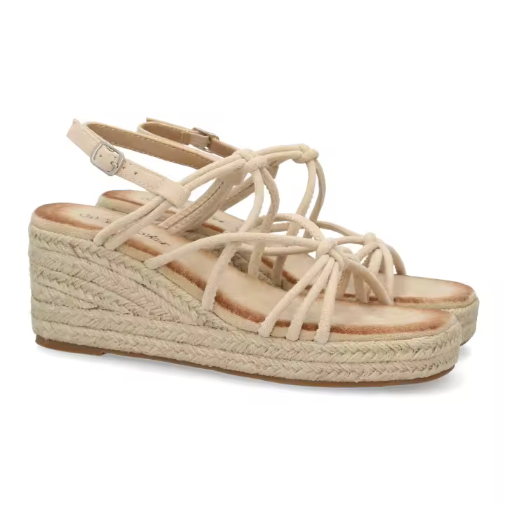PuntoSalao Sandalias de cuña en yute tiras color beige JNS333 - 1