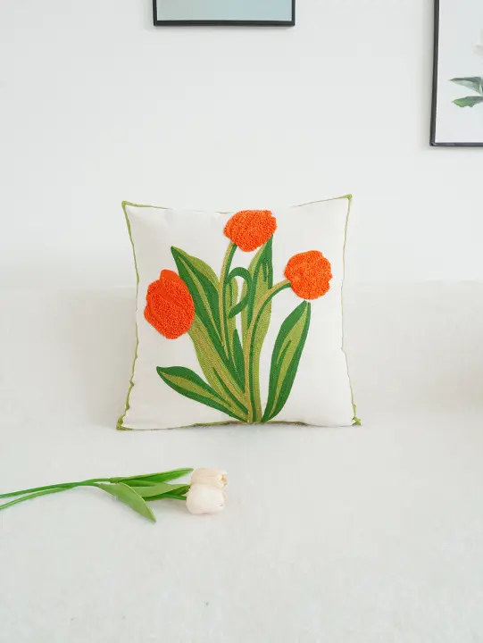 Funda De Cojín De Poliéster Bordada Con Patrón De Flores 45cmx45cm Para Decoración Del Hogar Sin Almohadilla Ideal Para Sofá Silla Y Coche - 1