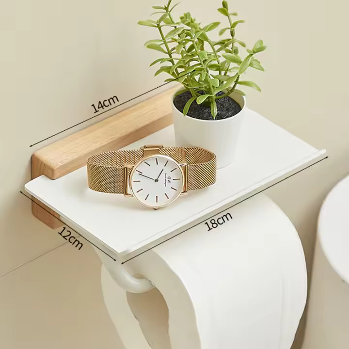 Portarrollos de papel higiénico de madera para baño, montado en la pared, para teléfono y toallas - 1