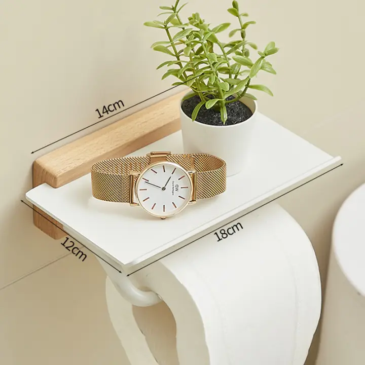Portarrollos de papel higiénico de madera para baño, montado en la pared, para teléfono y toallas - 1