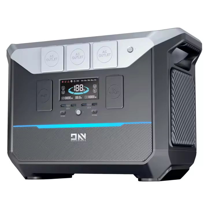 DaranEner NEO2000 Estación de Energía Portátil, Generador Solar con Batería LiFePO4 2073.6Wh, Salida de CA 2000W, Carga Completa en 1.8H, 3*AC, 4*DC, 4*puertos USB (QC3.0), 2*puertos Type-C (PD 100W), 1*enchufe para coche, carga inalámbrica de 15W - 1