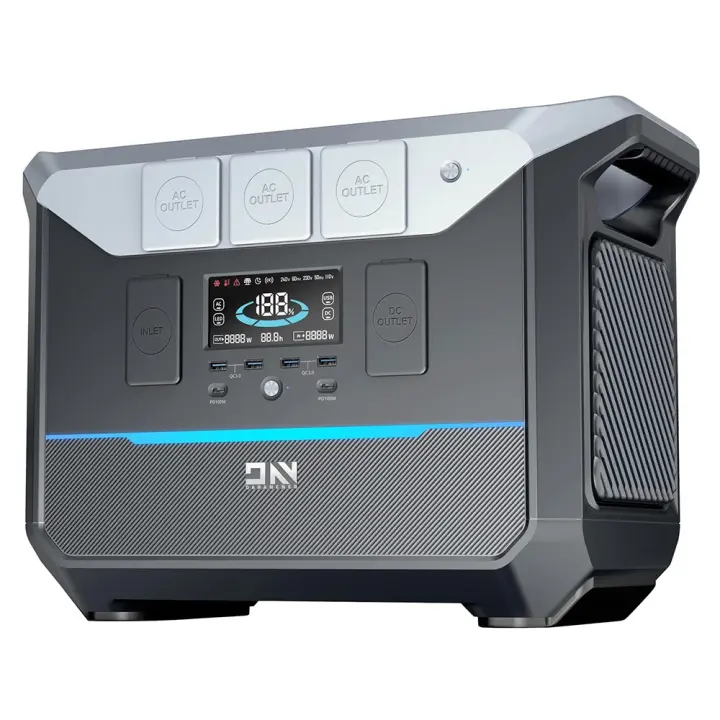 DaranEner NEO2000 Estación de Energía Portátil, Generador Solar con Batería LiFePO4 2073.6Wh, Salida de CA 2000W, Carga Completa en 1.8H, 3*AC, 4*DC, 4*puertos USB (QC3.0), 2*puertos Type-C (PD 100W), 1*enchufe para coche, carga inalámbrica de 15W - 1