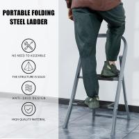 EasySpeed Escalera Plegable,Escalera 2 Peldaños,Antideslizante Escaleras Puede Soportar 150 kg,Acero Inoxidable Escalera Ligera y Portátil,Ideal para La Cocina, El Baño o El Dormitorio, Color Gris, Certificado EN-14183 - details 3