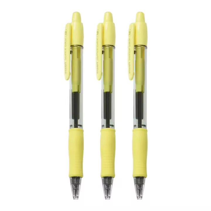 Pilot Bolígrafo Super Grip Retráctil Punta 1mm Recargable Tinta Base de Aceite Amarillo (Pack de 3) - 1