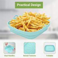 2 Piezas Bandeja Accesorios para Freidora sin Aceite Reutilizable Recipientes Cuadrado Cesta Utensilios para Air Fryer, Microondas, Horno, Silicona, Azul+Gris - details 1