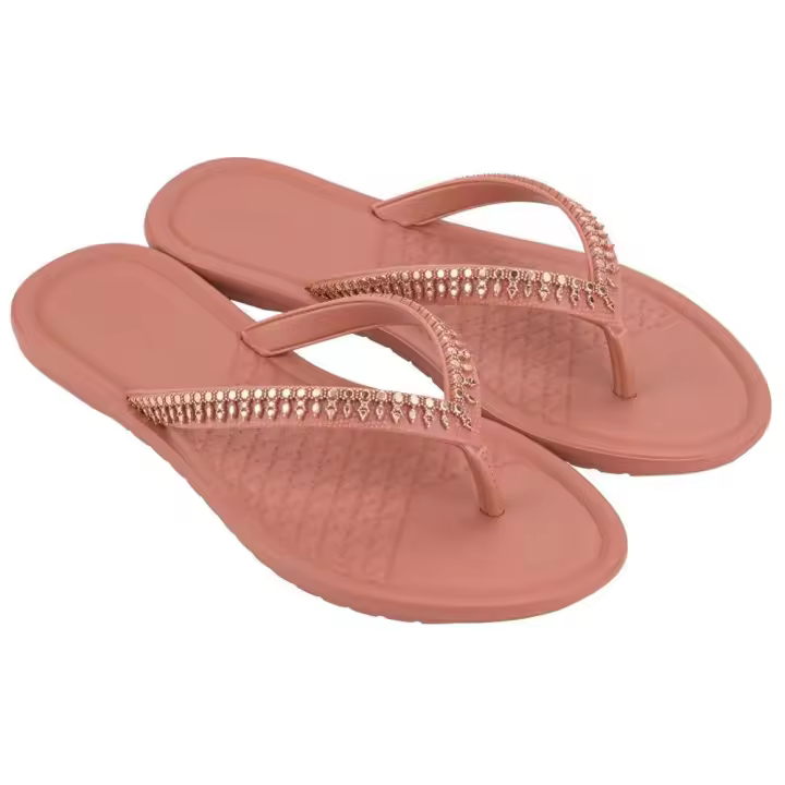 GRENDHA DE IPANEMA18837 Sandalia de piscina de dedo para señora. Fabricadas en dos tiras en color nude con detalle de piedras color oro, fabricada en caucho natural. Sandalias veganas. - 1