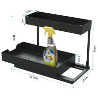 KingnetStore - Organizador Forma L de Cocina Fregadero con 4 Ganchos, Organizador de Baño, Gabinete de 2 Niveles, Extraíble, Espacio Estrecho para Organizador y Almacenamiento por debajo del fregadero, Estantería deslizante de 2 niveles para Baño y Cocina - details 0
