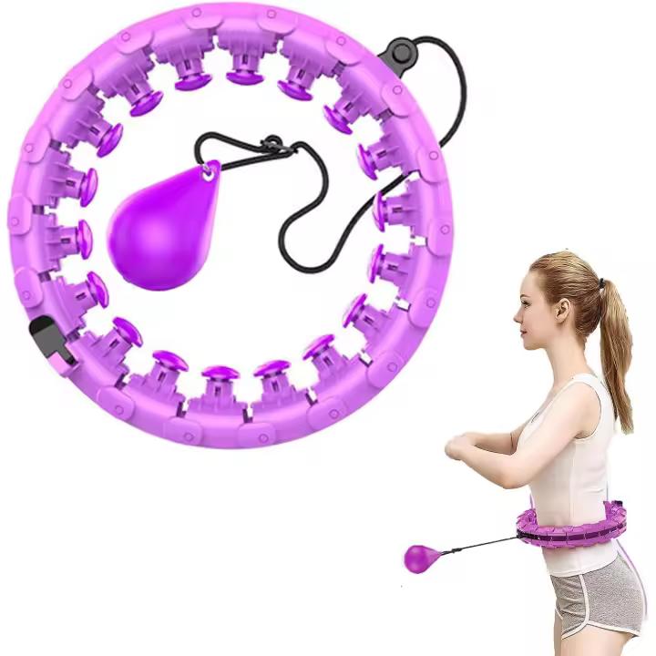 Hula Hoop inteligente con peso para adultos con bola giratoria automática, 24 secciones, extraíble y ajustable, para entrenamiento abdominal en la cintura, color morado - 1
