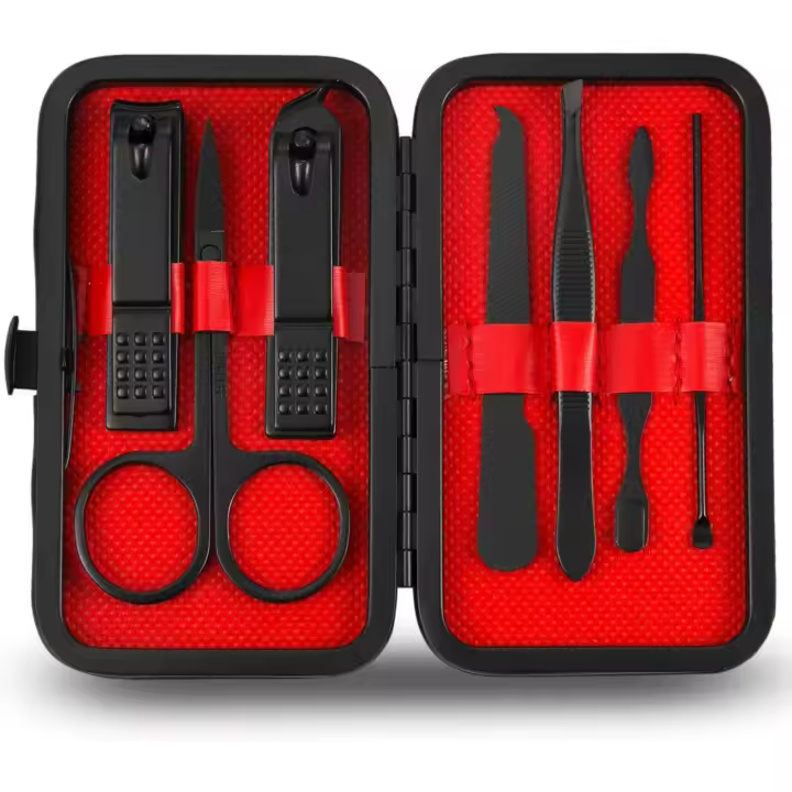 Set de manicura y pedicura, cortaúñas, 7 piezas, kit de higiene de acero inoxidable, juego portátil para cortar uñas y herramientas de aseo con estuche de cuero fino - 1