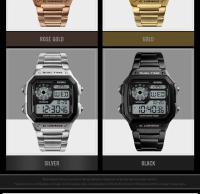 Reloj Deportivo Digital Skmei De Lujo Con Correa De Acero Inoxidable Resistente Al Agua 5Bar Luz Trasera Alarma Y Cuento Regreso Para Hombre - details 5