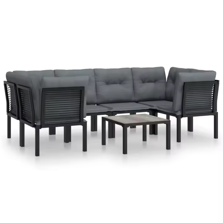 vidaXL Juego de muebles de jardín 7 pzas ratán sintético negro y gris - 1