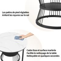 Set 2 Mesas Centro 70/45 cm Mármol Blanco Negro, Mesas Nido MDF Modernas - details 1