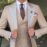 Traje De Boda Clásico Para Hombre Talla Slim 3 Piezas Color Burdeos Estilo Formal Casuál Con Chaleco Y Pantalones Para Banquete - details 2