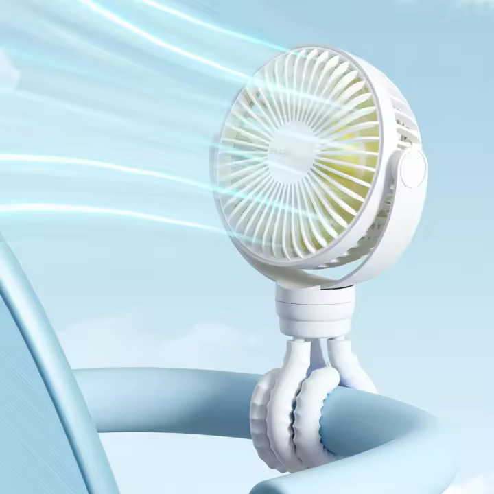 Mini Ventilador de Cochecito con Clip para Bebé, 4000mAh Ventilador Portátil Accionado por Batería o Recargable por USB con 4 Velocidades, Giratorio 360° - Blanco - 1