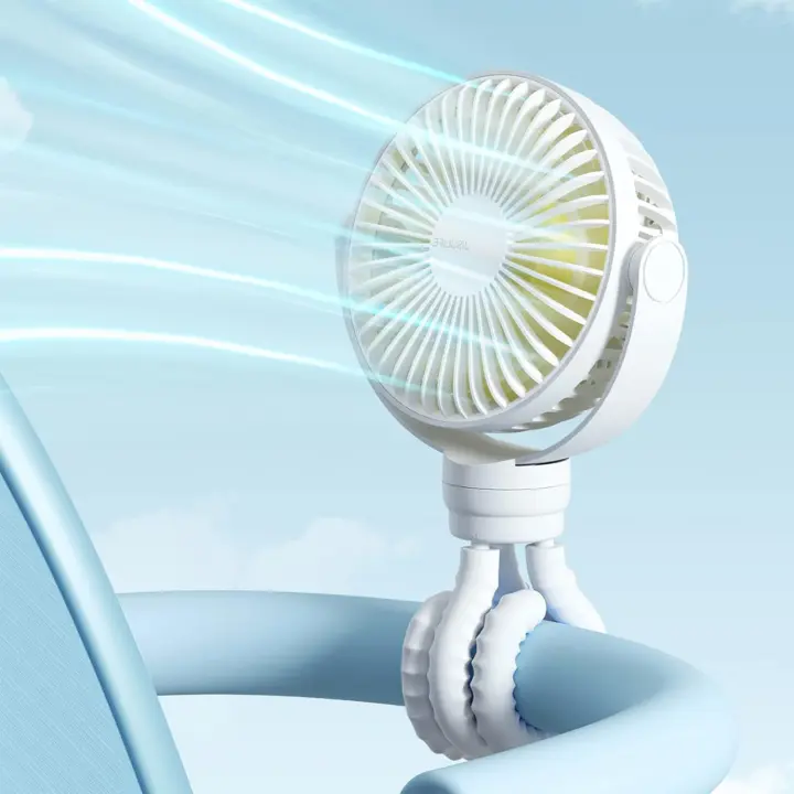 Mini Ventilador de Cochecito con Clip para Bebé, 4000mAh Ventilador Portátil Accionado por Batería o Recargable por USB con 4 Velocidades, Giratorio 360° - Blanco - 1