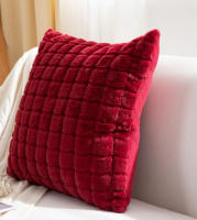 Cojín Decorativo de Pelo Corto de Conejo con Diseño de Cuadros - 7 Colores Suaves | Tamaño 45x45 cm | Ultra Suave y Perfecto para Sofá/Cama/Oficina - details 6
