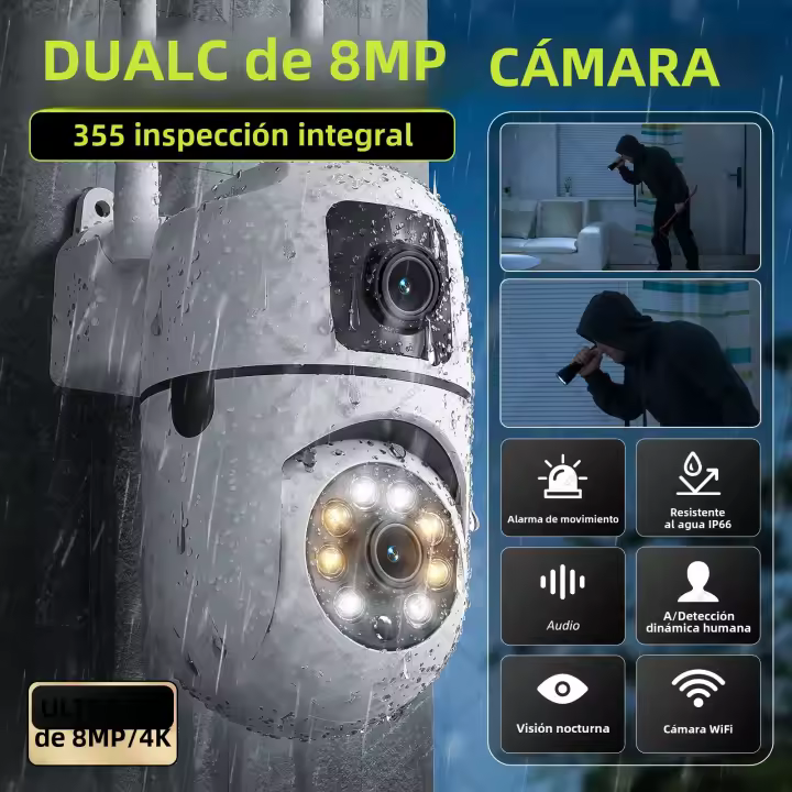 Cámara PTZ IP 8MP HD Exterior Doble Lente Wifi Vigilancia Seguridad AI Seguimiento Automático Monitorización Video Impermeable - 1