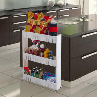 LUTTO Carrito Organizador Auxiliar Estrecho Deslizante de 3 Niveles para Cocina y Baño - Estante con Ruedas y 3 Cestas de Plástico, 54,3 x 12,4 x 72 cm para espacios reducidos. - details 0