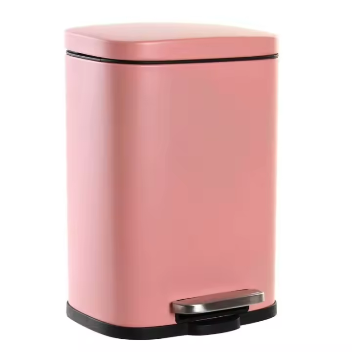 Dcasa Papelera color pastel rosa de metal y polipropileno con cerrado lento de 5 litros - 1