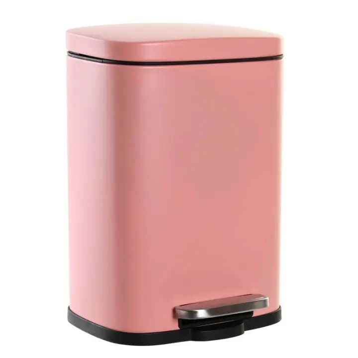 Dcasa Papelera color pastel rosa de metal y polipropileno con cerrado lento de 5 litros - 1