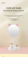 Espejo De Maquillaje Con Orejas De Gato Lindo Y Soporte Para Joyas De Rotación 360° Base De Escritorio Para Baño Y Mesa Espejos De Maquillaje - details 0