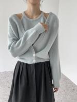 Nueva Estilo Coreano Otoño Invierno Suéter Cardigan V-neck Chaqueta De Cashmere Diseño De Chaleco Dos Piezas Para Mujer Top Jumper - details 10