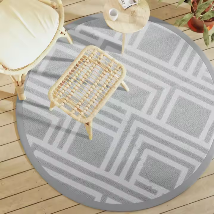 vidaXL Alfombra de exterior ARAKIL Ø160 cm PP en color Gris claro/Blanco y gris claro/Estampado gris y más - 1
