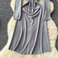 Vestido Rosa Francés De Estilo Simple Para Damas Con Cuello En V Manga Larga Sólido Suave Ajustado Casual De Otoño Vestido Largo De Hogar - details 20
