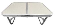 Mesa baja plegable camping, color crema, 60x40x25 cm, patas y tablero plegables, máx. 20 kg, aluminio y madera MDF, antideslizante, antivuelco, plegado compacto, mesa portátil, resistente y duradera, cierre de seguridad, asa de hombro y de mano - details 1