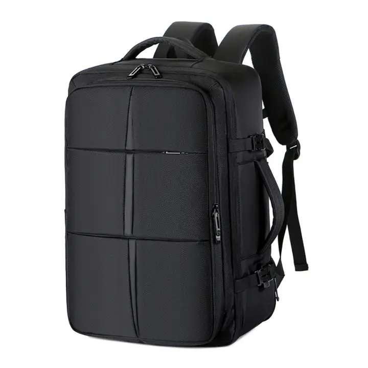 Mochipa Grande Expandible, Mochila de Viaje en Cabina, Unisex, con Puerto de Carga USB, Negra - 1