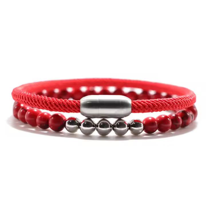 Set De 2 Pulseras Para Hombre Hilo Rojo De La Suerte Pulsera Magnética De 6mm Con Piedras Naturales Ojo De Tigre Lapis Lazuli Regalo - 1