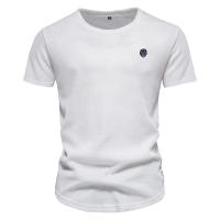 Nueva camiseta casual bordada de primavera para hombre, cuello redondo, color sólido, camisa básica deportiva, top para hombre - details 5