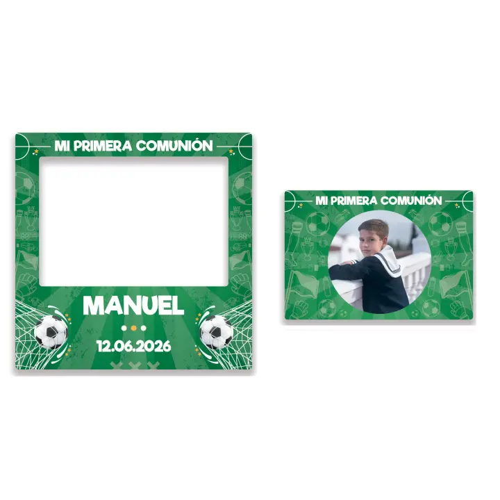 Oedim Photocall en cartón 4mm para Comunión Fútbol Personalizado, 100x100cm + 80x54,8cm,Photocall Decorativo para Eventos o Celebraciones puntuales. Envíe un correo a lucasgarcia@oedim.com con los datos del photocall. - 1