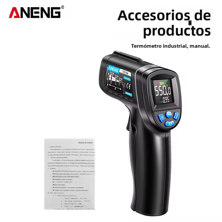 ANENG TH104 Termómetro Infrarrojo Con Láser Medidor De Temperatura No Contacto Pantalla VA Retroiluminación Digital -50~550℃ Para Industrial - 1