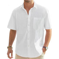 Camisa De Hombre De Algodón Y Lino Con Manga Corta Estilo Casual Para Vacaciones Playa Verano Con Bolsillo Cierre De Botones - details 5